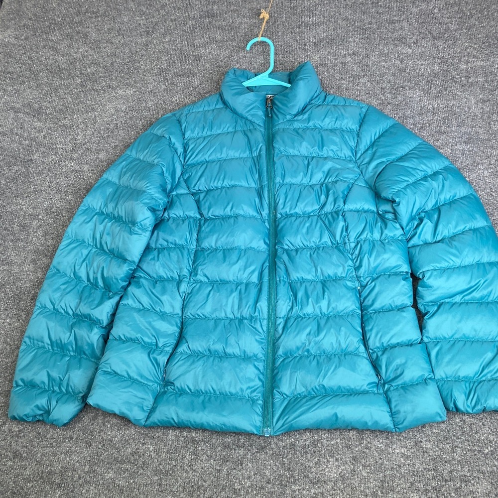 Eddie Bauer Womens 650 Down Puffer Jacket Teal Blue Full Zip Size Large
